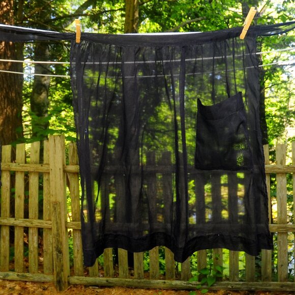 VTG Black Illusion Fancy Hostess Half Apron w/ Pocket, Sexy Look, Longer Style - Picture 2 of 6